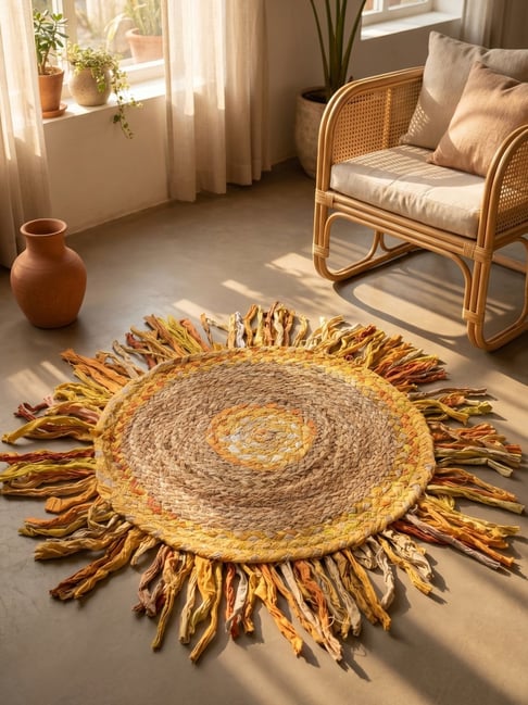 ASTERLANE Brown & Bright Yellow Woven Carpet Rug (1 inch 6 x 1 inch 6 Feet)-picture-36