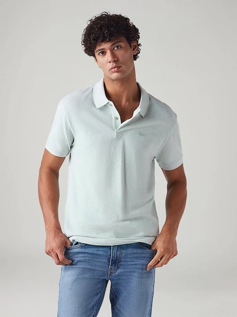 Levi's Men's Light Blue Slim Fit Solid Linen Polo T-Shirt-picture-23
