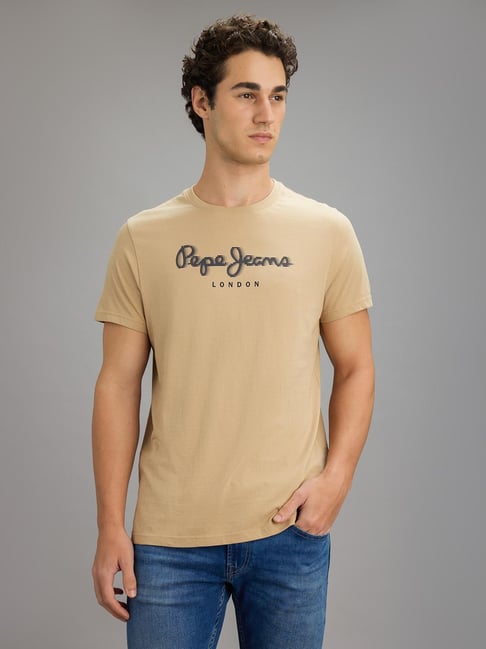 Pepe Jeans Beige Cotton Slim Fit Graphic Print T-Shirt-picture-14