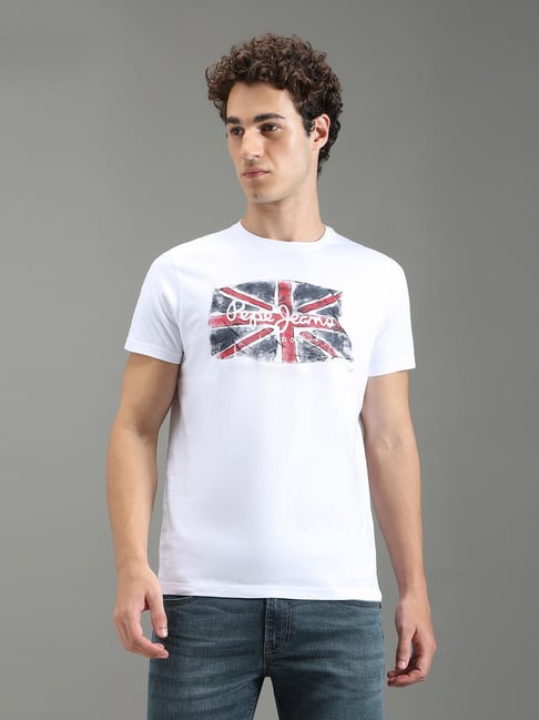 Pepe Jeans White Cotton Slim Fit Graphic Print T-Shirt-picture-40