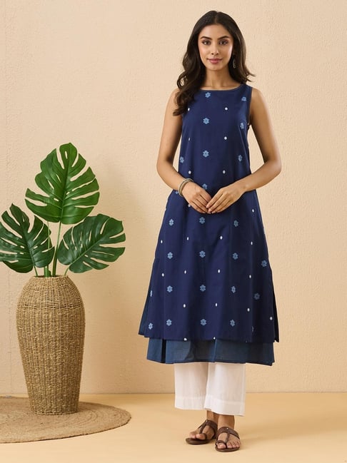 Fabindia Indigo Cotton Woven Design Kurta-picture-40