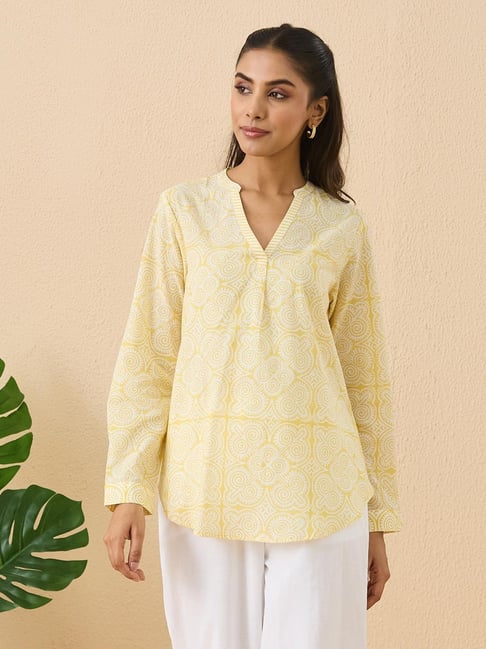 Fabindia Yellow Cotton Printed Tunic-picture-14