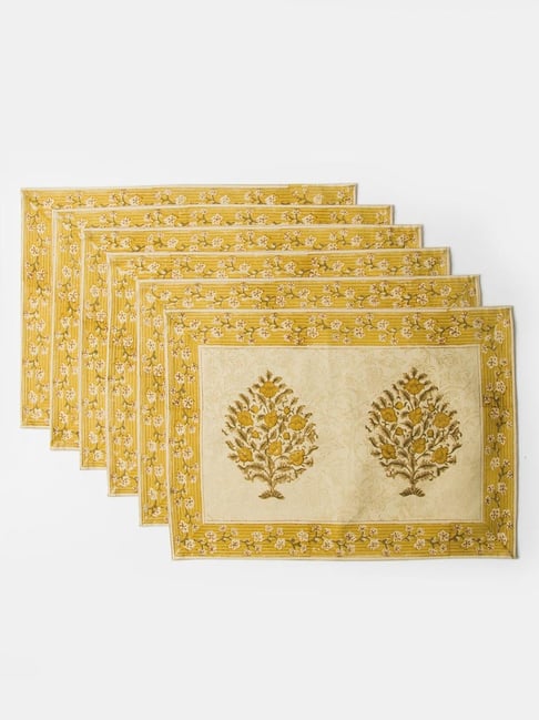 Fabindia Ochre Printed Cotton Mats - Set Of 6-image-47