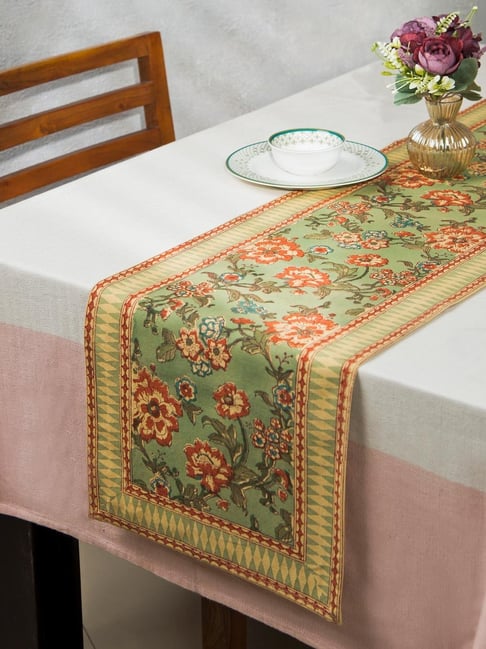 Fabindia Teal Indra Printed Cotton Table Runner (Large)-picture-20