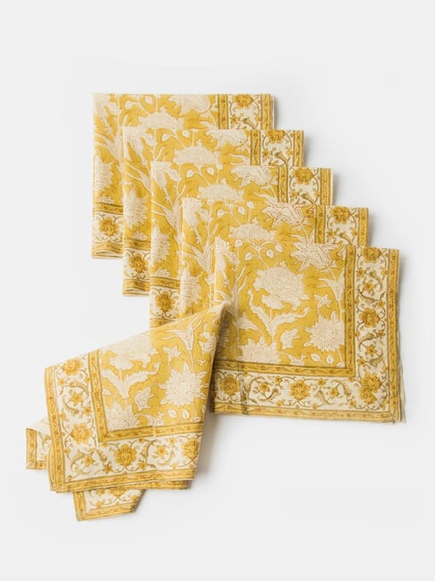 Fabindia Ochre Printed Cotton Napkins - Set of 6-image-48