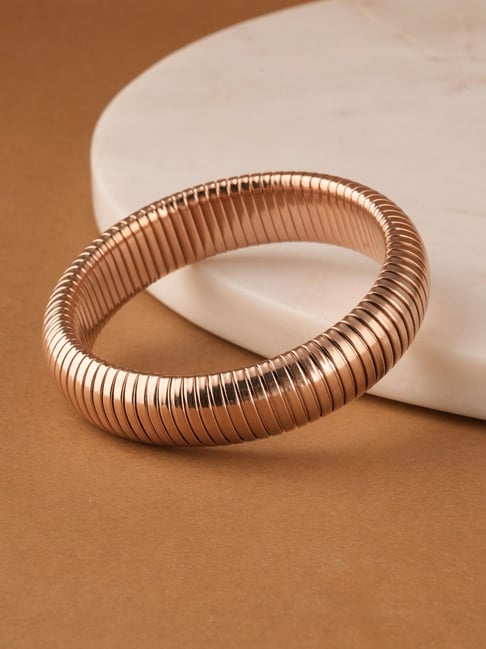 Palmonas Rose Gold Tone Plated Grooved Bangle for Women-picture-10
