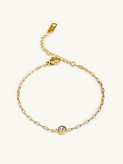 Palmonas Gold Chain Bracelet with White Stone for Women-picture-41