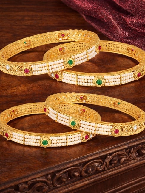 OOMPH Gold-Tone Plated Pink & Green Heritage Rajwadi Bangles for Women Combo of 4-picture-39
