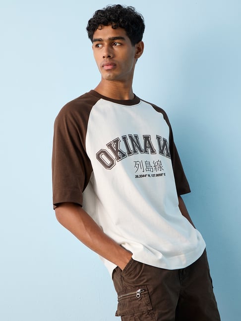 nuon men Nuon by Westside Off-White Text-Printed Relaxed-Fit Cotton T-Shirt-picture-45