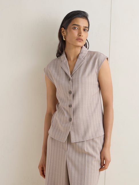 Wardrobe by Westside Taupe Striped Jacket-picture-24