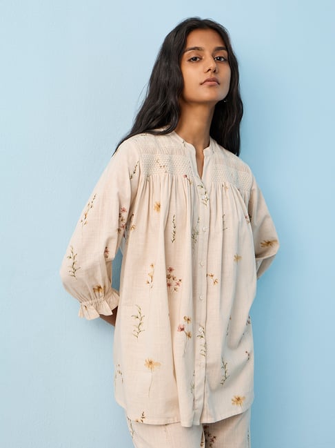 Utsa by Westside Light Beige Floral Printed Cotton Tunic-picture-15