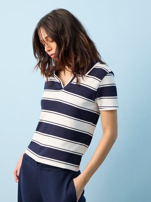 nuoflexx women Nuoflexx by Westside Navy Stripe Cotton-Blend T-Shirt-picture-26