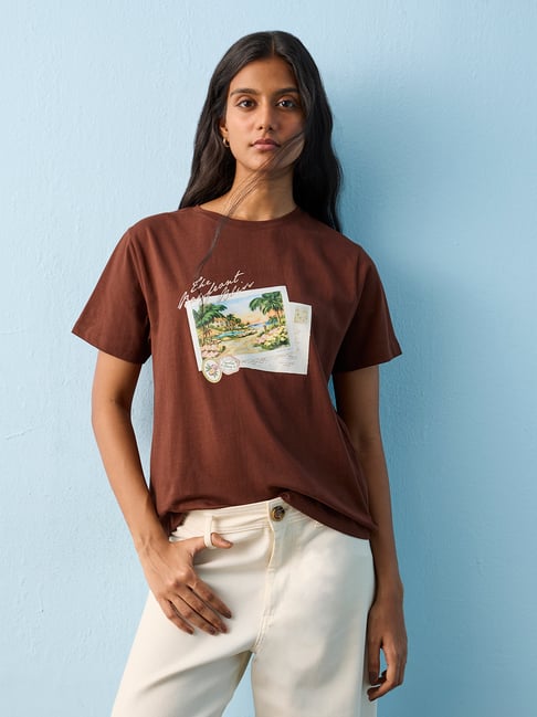 LOV by Westside Brown Printed Cotton T-Shirt-picture-26