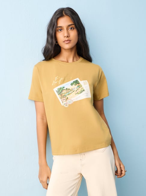 LOV by Westside Khaki Graphic Printed Cotton T-Shirt-picture-25
