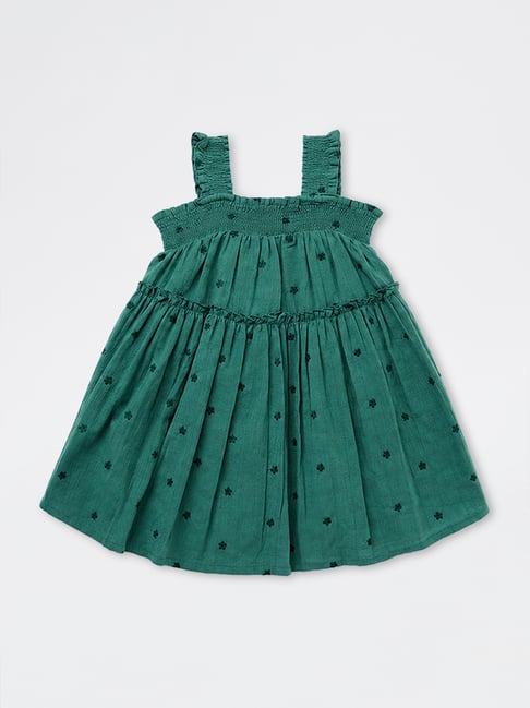 HOP Kids Girls by Westside Teal Embroidered Cotton-Blend A-Line Dress