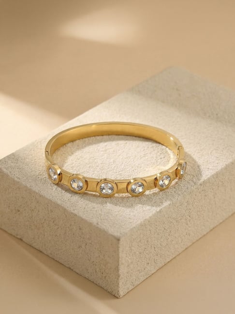 Palmonas Gold-Tone Plated Sparkling Dot Bangle for Women-picture-42