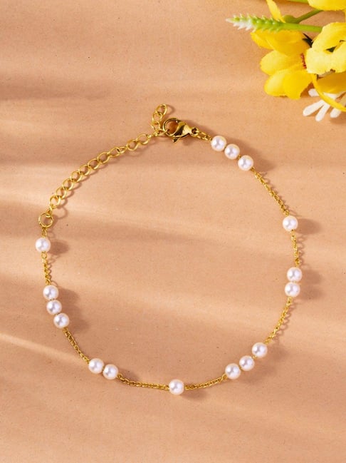 Palmonas Gold-Tone Plated Pearl Trail Chain Bracelet for Women-picture-17