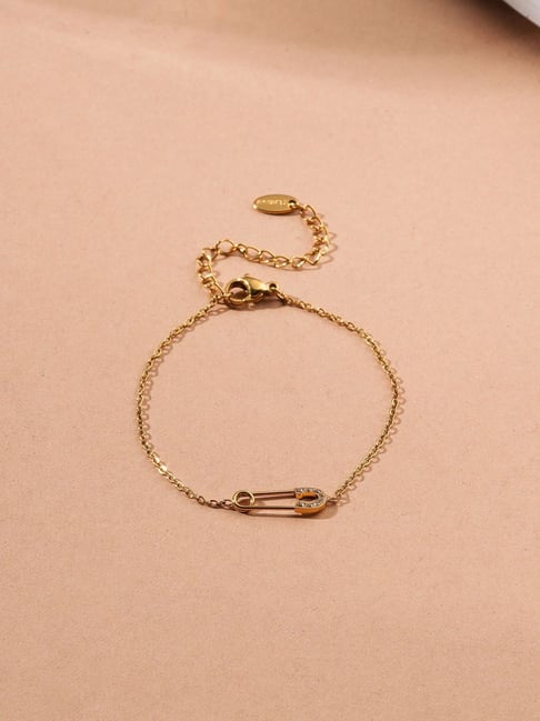 Palmonas Gold-Tone Plated Crystal Safety Pin Chain Bracelet for Women-picture-43