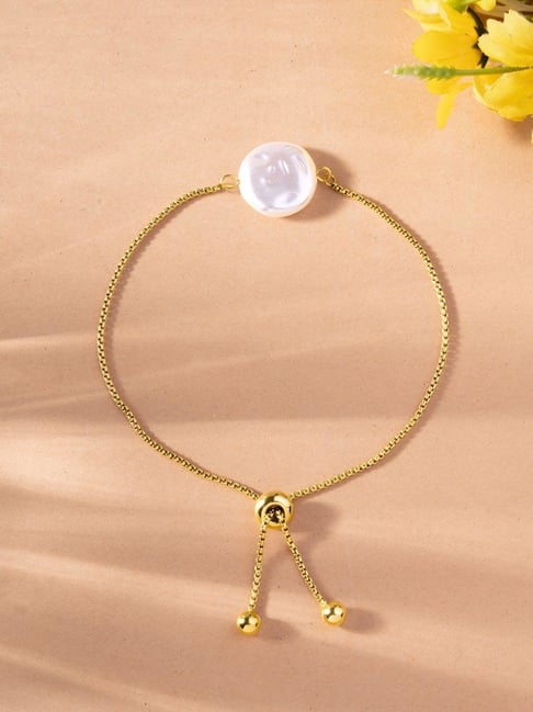 Palmonas Gold-Tone Plated Dainty Pearl Motif Bracelet for Women-picture-46