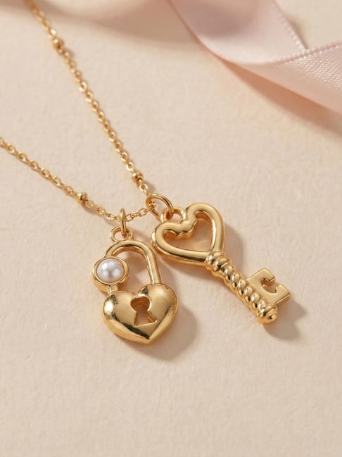 Palmonas Gold-Tone Plated Love Heart & Key Necklace for Women-picture-20