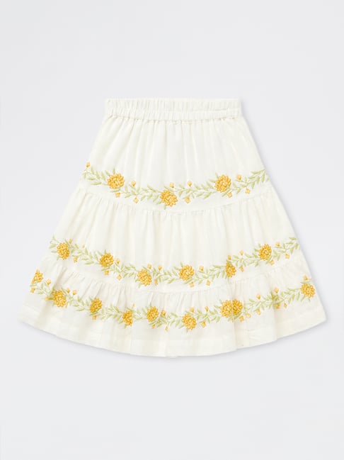 Utsa Kids Girls by Westside White Floral Cotton-Blend Tiered Skirt-picture-47