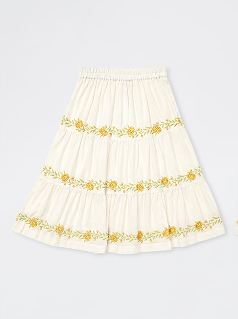 Utsa Kids Girls by Westside White Floral Cotton-Blend Tiered Skirt-picture-28