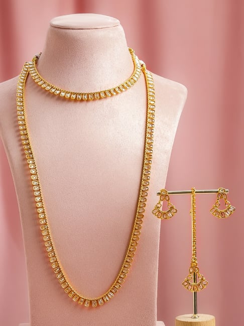 Rubans Set of 2 18K Gold-Plated Copper White Kundan Stone-Studded Necklace Set-picture-14