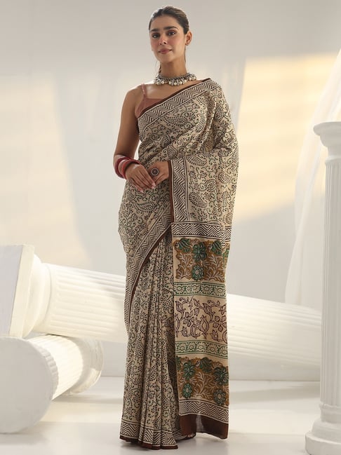 Libas Beige Printed Saree With Unstitched Blouse-picture-30