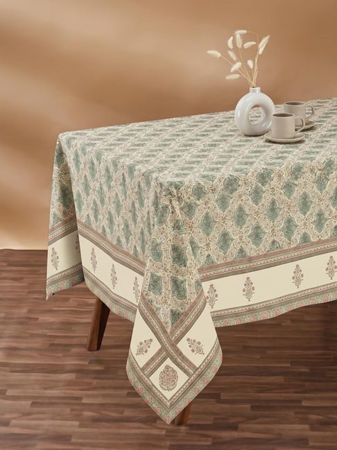 Fabindia Sage Green & Pink Motif Printed 4 Seater Table Cover-picture-20