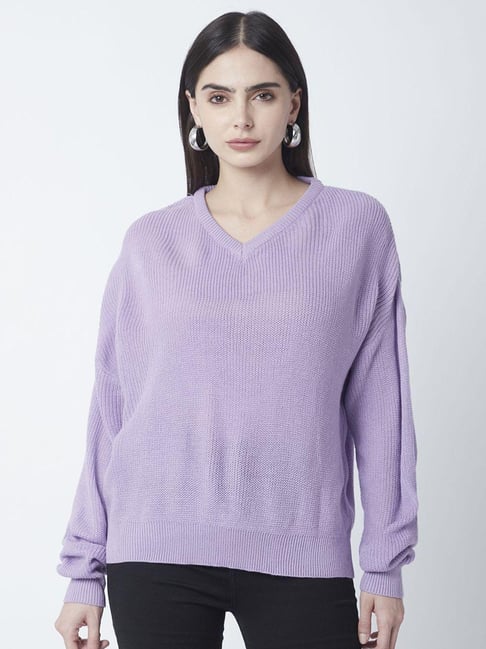 R&B Lavender Regular Fit Woven Designed Sweater-picture-18