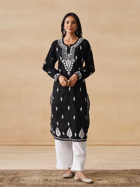House of Chikankari Black Embroidered Kurta-picture-11