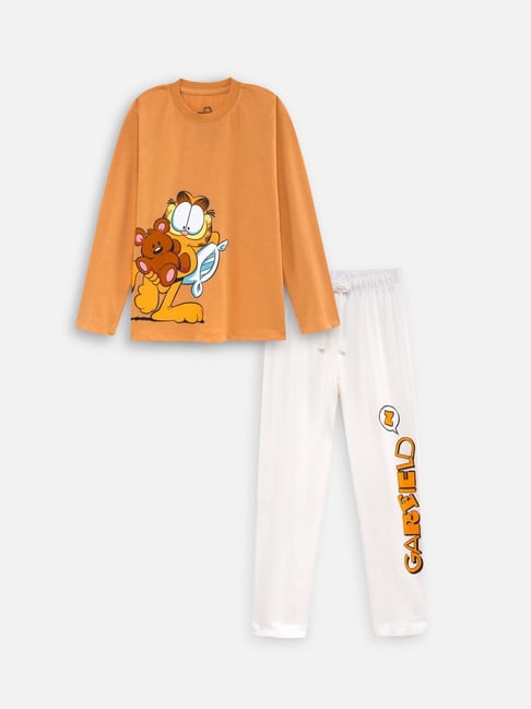 Nap Chief Light Brown & White Relaxed Fit Printed Night Suit