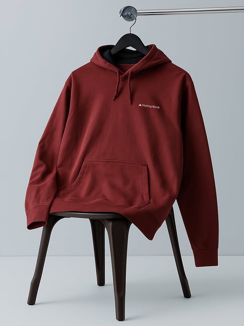Woodland Wine Cotton Regular Fit Solid Hooded Sweatshirt-picture-24