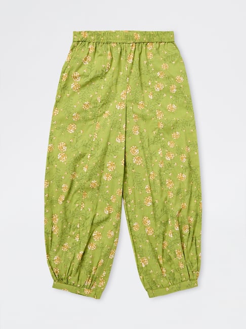 Utsa Kids Girls by Westside Green Floral Cotton Ethnic Pants-picture-15