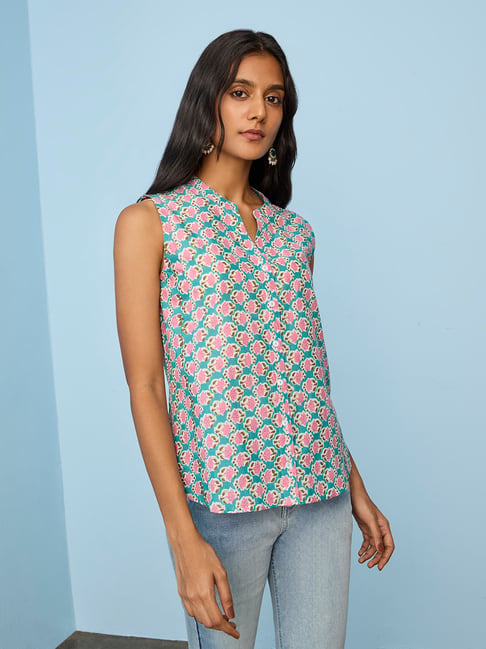 Utsa by Westside Blue Floral Printed Cotton Tunic-picture-22