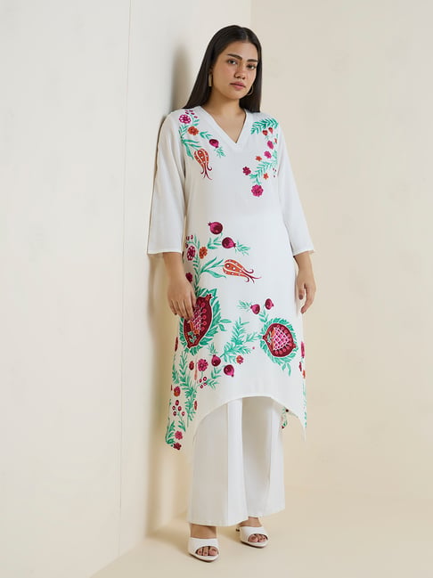 Diza by Westside White Foliage Design A-Line Kurta-picture-45