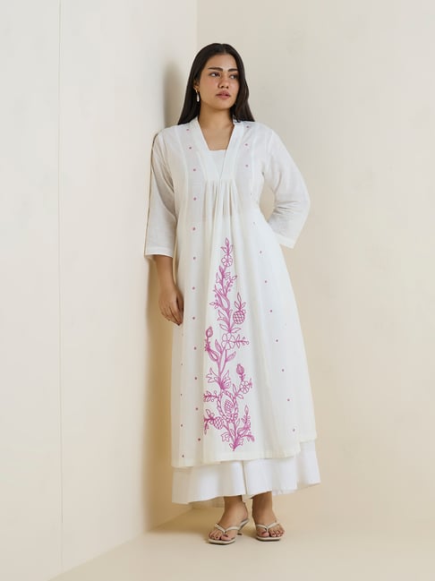 Diza by Westside White Floral Embroidered Cotton A-Line Kurta-picture-46