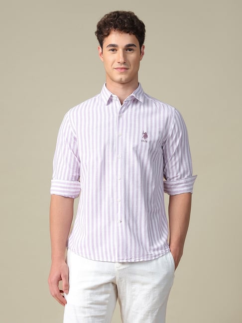 U.S. Polo Assn. Purple Cotton Regular Fit Striped Shirt-picture-35