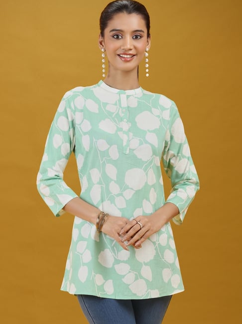 Cotton Culture Light Green Cotton Floral Print Kurti-picture-48