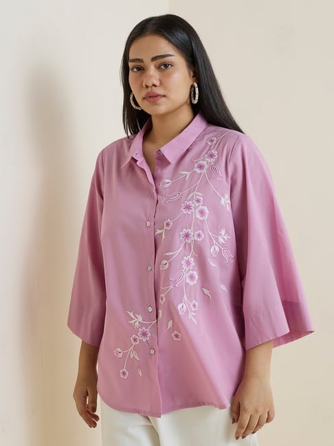 Diza by Westside Pink Floral Embroidered Cotton Tunic-picture-27
