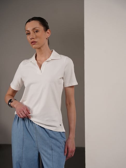 FABLE STREET White Cotton Polo T-Shirt
