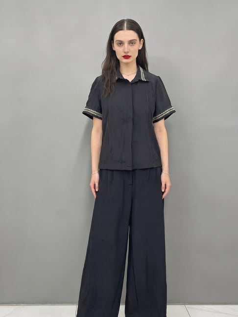 Virgio Womens Black Straight Fit Embellished Shirt-picture-21