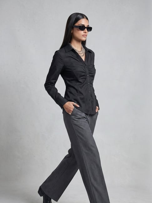 Virgio Womens Black Regular Fit Solid Cotton Shirt-picture-41