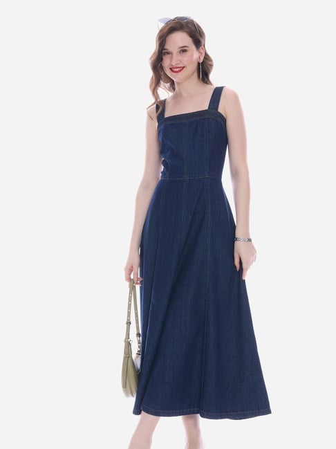 virgio denim dress Buy 100% Cotton Denim Banded Midi Dress For Women Online - Blue