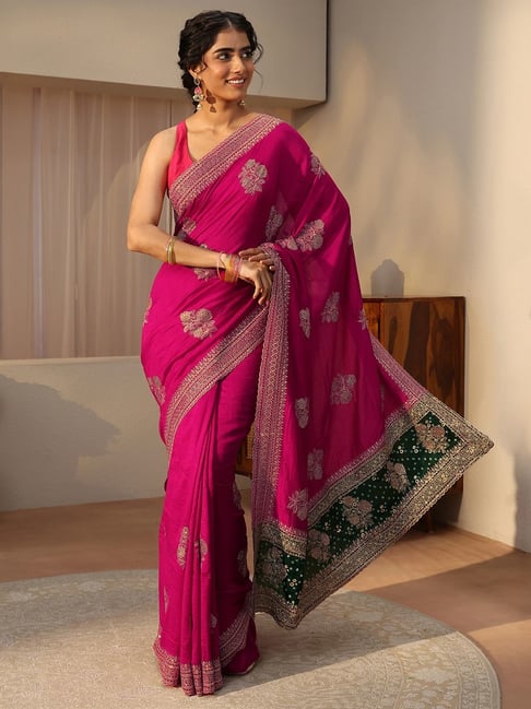 Libas Womens Pink Regular Fit Floral Silk Blend Saree With Unstitched Blouse-picture-26