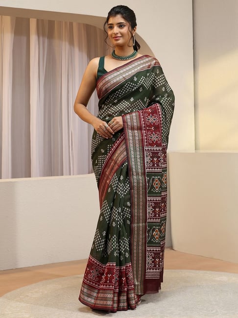 Libas Womens Green Regular Fit Ethnic Motifs Silk Blend Saree With Unstitched Blouse-picture-41