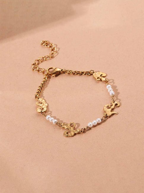 Palmonas Gold-Tone Plated White Pearl Chain Bracelet for Women-picture-32
