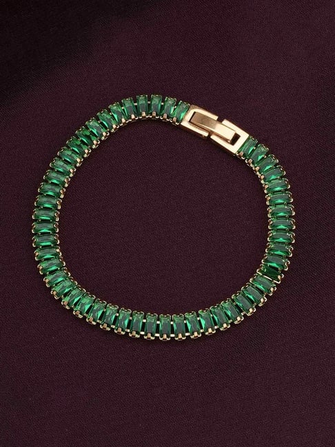 Palmonas Gold-Tone Plated Green Emerald Link Bracelet for Women-picture-33