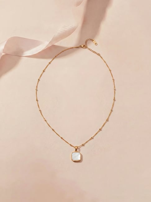 Palmonas Gold-Tone Plated White Ivory Glow Square Necklace for Women-picture-34