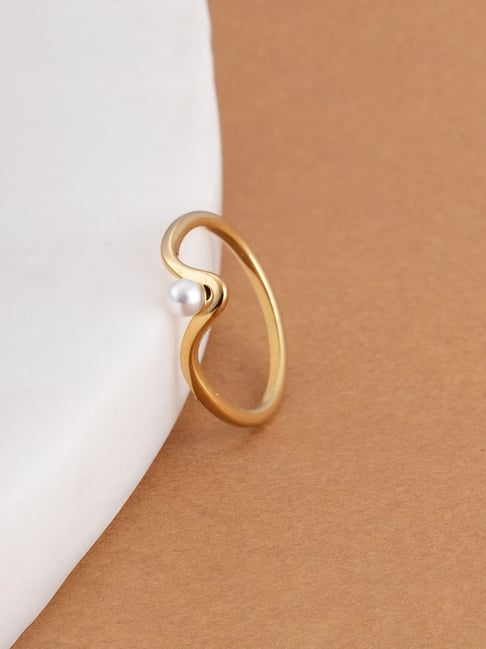 Palmonas Gold-Tone Plated White Delicate Vee Pearl Ring for Women-picture-21